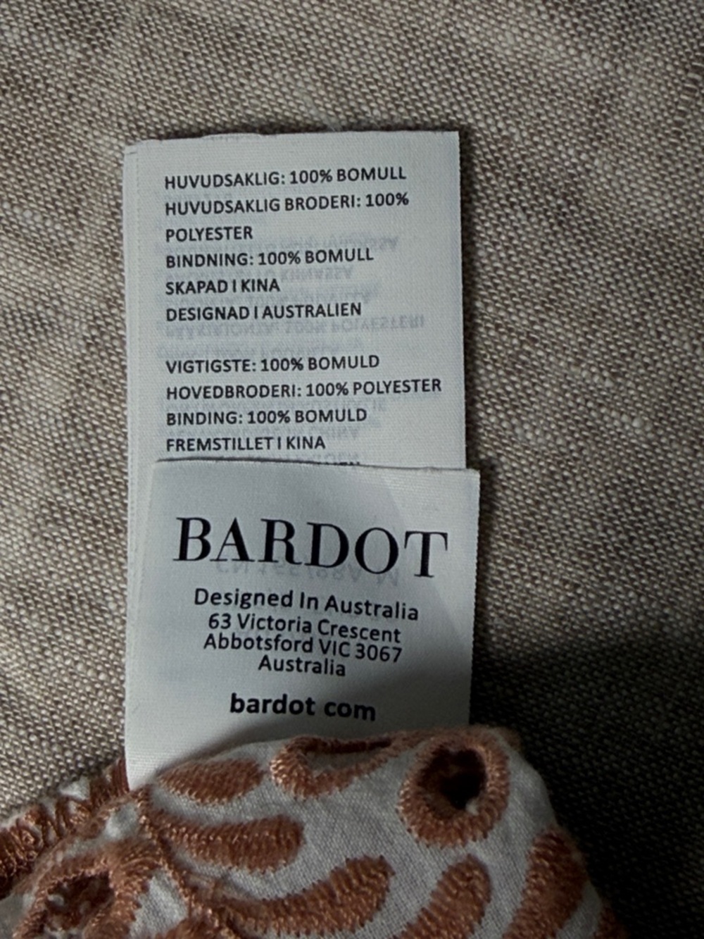 Bardot Eyelet Tie Front Crop Top Puff Sleeve White Tan Embroidered Boho EUC S - Picture 11 of 13